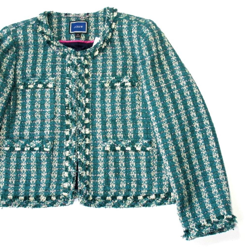 NWT J.Crew Lady Jacket in Spicy Jade Emerald Metallic Tweed Blazer 16 - Picture 4 of 9